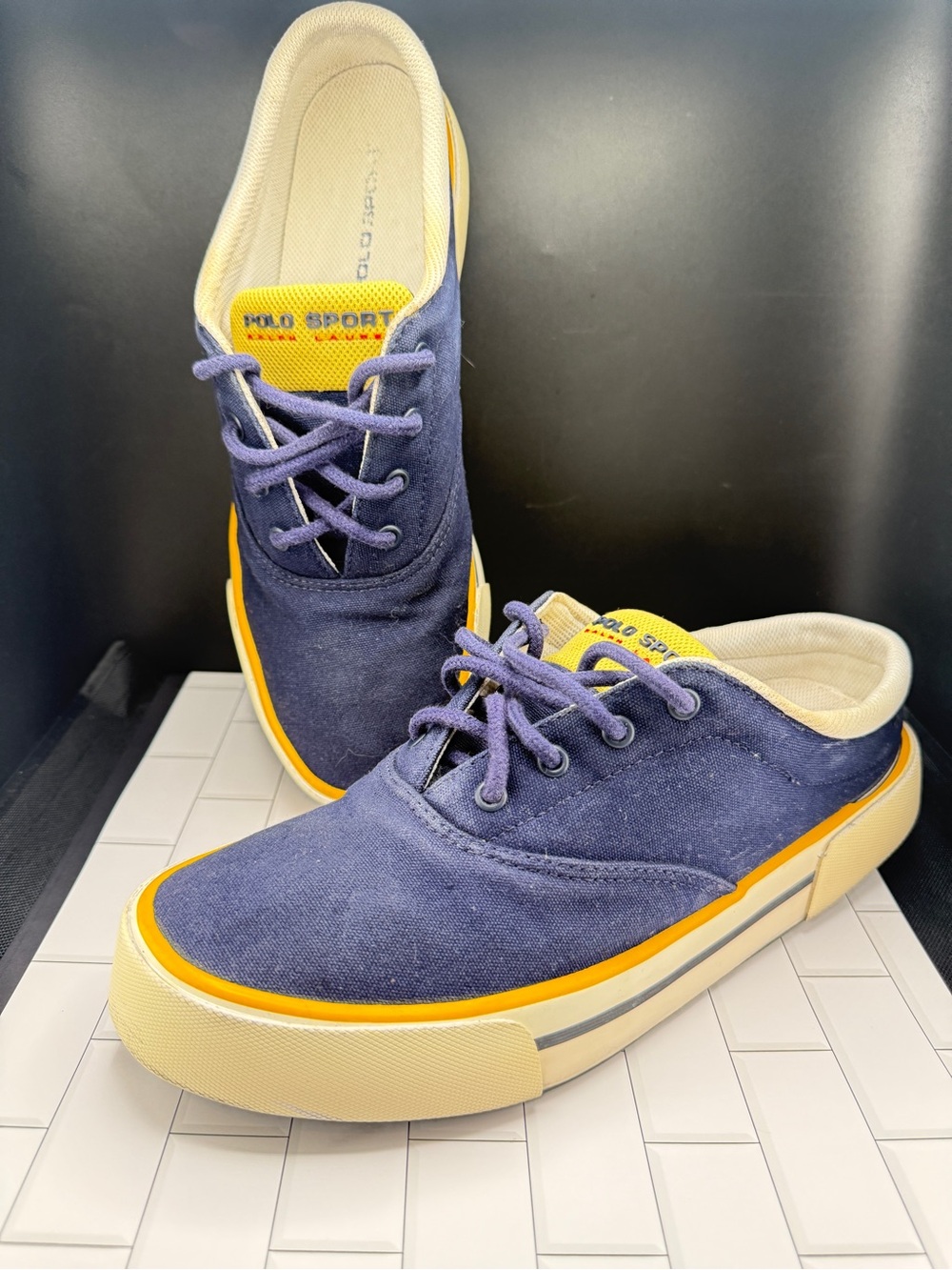 Polo Sport Ralph Lauren Vintage Canvas Mule Sneakers Navy Men 10 WO4072B
